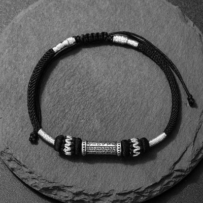 Buddha Stones 925 Sterling Silver Om Mani Padme Hum Wisdom Braided Rope Bracelet