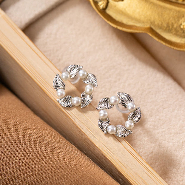 Buddha Stones 925 Sterling Silver Pearl Leaf Design Healing Wisdom Necklace Pendant Ring Earrings Set Bracelet Necklaces & Pendants BS Earrings