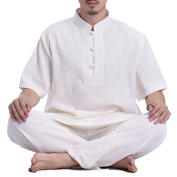 Buddha Stones Spiritual Zen Meditation Prayer Practice Cotton Linen Clothing Men's Set