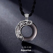 Buddha Stones 12 Constellations of the Zodiac Ice Obsidian Blessing Round Pendant Necklace Necklaces & Pendants BS Aquarius
