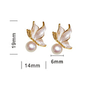 Buddha Stones 925 Sterling Silver Posts Copper Plated Gold Natural Pearl Bead Butterfly Wisdom Stud Earrings
