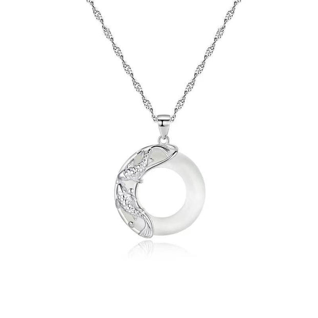 Buddha Stones "Wishing Luck and Prosperity" White Jade Koi Fish Necklace Includes Gift Message Card - image 8