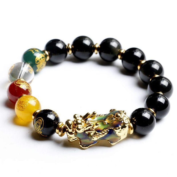 Buddha Stones Color-Changing Pixiu Obsidian Wealth Bracelet - 0.47in (12mm) - image 1
