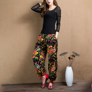 Buddha Stones Ethnic Style Red Green Flowers Print Harem Pants With Pockets Women's Harem Pants BS 38