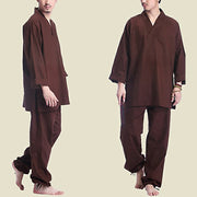 Buddha Stones Meditation Prayer V-neck Design Cotton Linen Spiritual Zen Practice Yoga Clothing Men's Set Clothes BS 6