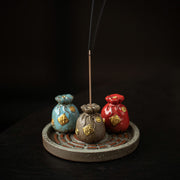 Buddha Stones Small Treasure Bowl Lucky Bag Bagua Tray Healing Ceramic Stick Incense Burner Decoration
