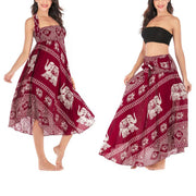 Buddha Stones Two Style Wear Bohemian Summer Elephant Lines Lace-up Skirt Dress