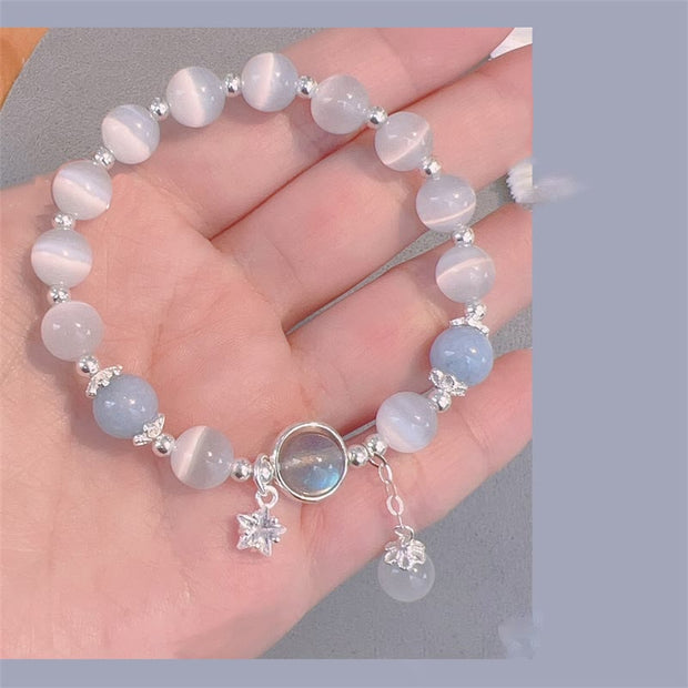 Buddha Stones Cat's Eye Moonstone Butterfly Star Charm Support Bracelet