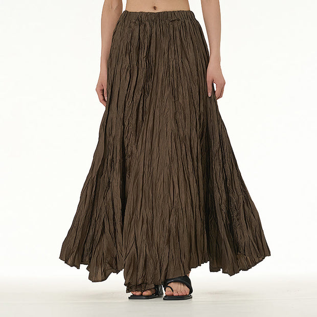 Buddha Stones Solid Color Loose Long Elastic Waist Skirt