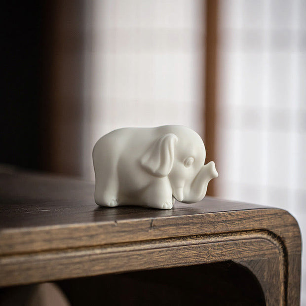 Buddha Stones Small Elephant Statue White Porcelain Ceramic Strength Home Desk Decoration Decorations BS 2