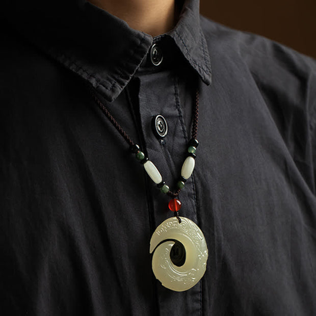 Buddha Stones Peace Buckle Jade Small Leaf Red Sandalwood Cinnabar Agate Luck Necklace Pendant