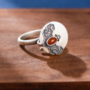 Buddha Stones 925 Sterling Silver Hetian Jade Red Agate Bat Prosperity Ring Earrings Set Bracelet Necklaces & Pendants BS 3