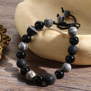 Buddha Stones Vintage Lava Rock Black Obsidian Picasso Jasper Beads Support Rope Bracelet Bracelet BS 2