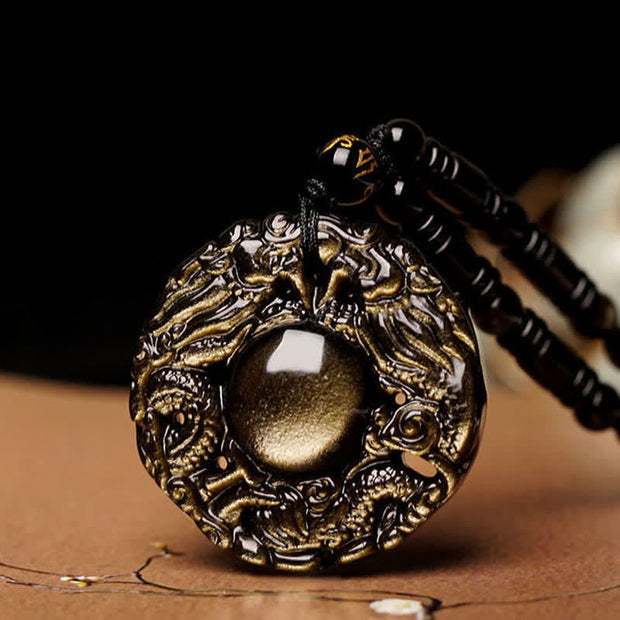 Buddha Stones Natural Gold Sheen Obsidian Rainbow Obsidian Dragon Strength Necklace Pendant (Extra 35% Off | USE CODE: FS35) - image 5