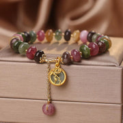 Buddha Stones Colorful Tourmaline Cute Flower Rabbit Charm Love Bracelet