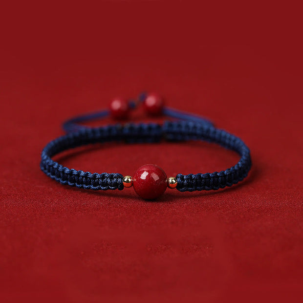 Buddha Stones Lucky Cinnabar Bead Blessing Red String Bracelet Bracelet BS Navy Blue(Wrist Circumference 14-18cm)