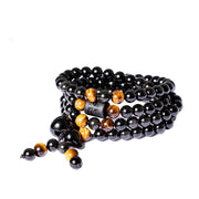 Buddha Stones Natural Black Obsidian Rainbow Obsidian Gourd Blessing Bracelet Mala Mala Bracelet BS 5