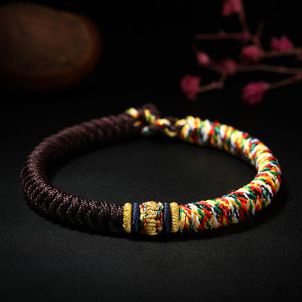 Buddha Stones Tibetan Handmade Multicolored Thread King Kong Knot Strength Braid String Bracelet Bracelet BS Brown Multicolored 19cm