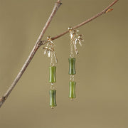 Buddha Stones 925 Sterling Silver Posts Copper Plated Gold Natural Peridot Bamboo Leaf Drop Earrings 1