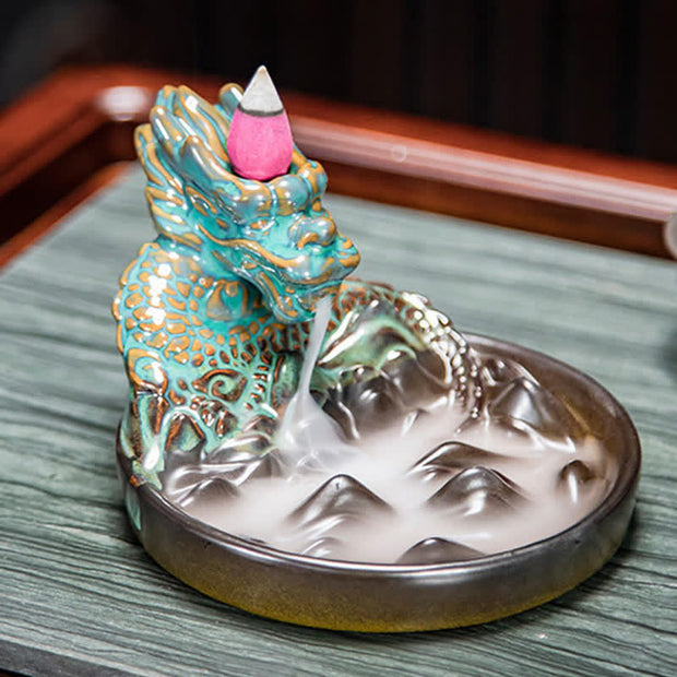 Dragon Pattern Ceramic Backflow Smoke Fountain Incense Burner Decoration (Extra 35% Off | USE CODE: FS35) - image 2