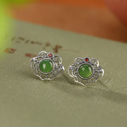 Buddha Stones 925 Sterling Silver Natural Hetian Cyan Jade Hollow Design Luck Ring Earrings Set Bracelet Necklaces & Pendants BS 9