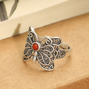 Buddha Stones 925 Sterling Silver Red Agate Butterfly Self-acceptance Ring Earrings Set Bracelet Necklaces & Pendants BS 2