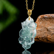 Buddha Stones 925 Sterling Silver Chain 18K Gold Buckle Natural Jade Lotus Pattern Prosperity Necklace Pendant - image 1