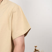 Buddha Stones Men's Short Sleeve Button Down Cotton Linen Shirt Men's Shirts BS 14