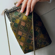 Buddha Stones Green Leaves Handbag Metal Chain Crossbody Bag Shoulder Bag Cellphone Bag Handbags BS 5