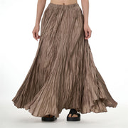 Buddha Stones Solid Color Loose Long Elastic Waist Skirt 28