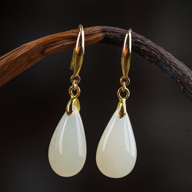Buddha Stones Hetian White Jade Water Drop Luck Blessing Dangle Earrings (Extra 30% Off | USE CODE: FS30) - image 14