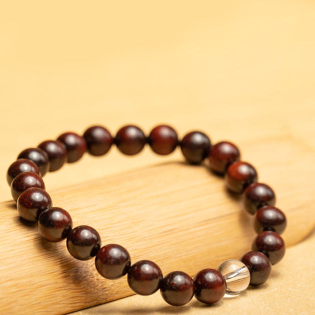 Buddha Stones Small Leaf Red Sandalwood White Crystal Protection Brace ...