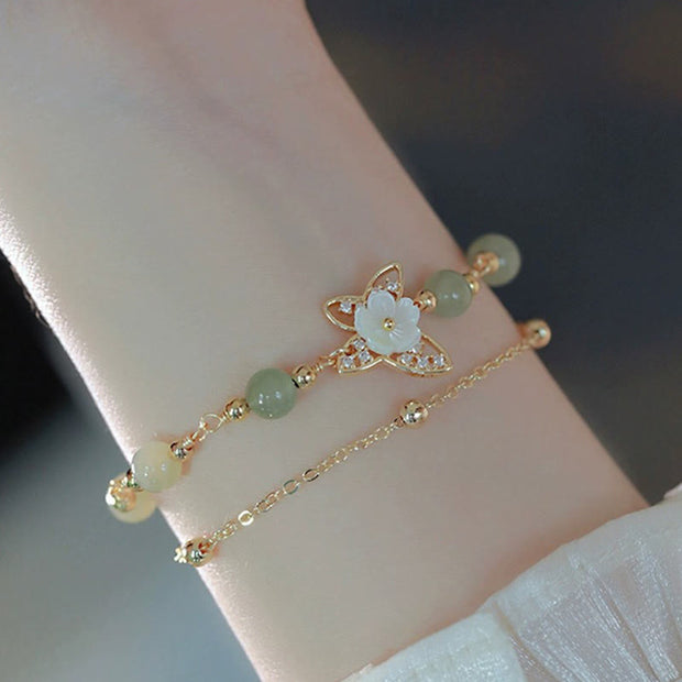 FREE Today: Release Negative Energy 14K Gold Plated Jade Butterfly Flower Double Layer Healing Bracelet
