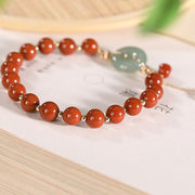 Buddha Stones 14k Gold Filled Jade Red Agate Peace Buckle Copper Coin Gourd Confidence Bracelet Bracelet BS 1