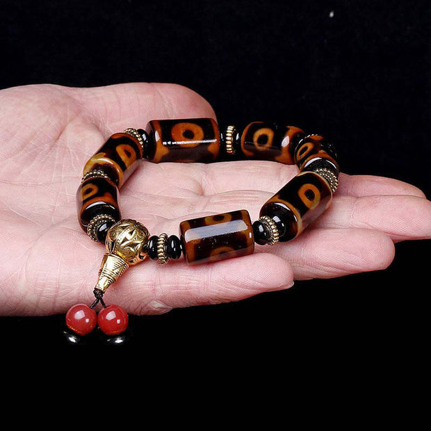 Buddha Stones Tibetan Nine-Eye Dzi Bead Fortune Charm Bracelet Bracelet BS 4