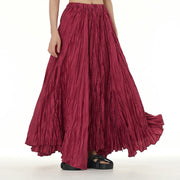 Buddha Stones Solid Color Loose Long Elastic Waist Skirt 56