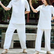 Buddha Stones 2Pcs Half Sleeve V-Neck Shirt Top Pants Meditation Zen Tai Chi Linen Clothing Women's Set Women's Meditation Cloth BS 8