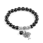 Buddha Stones Natural Gemstone Tree of Life Lucky Charm Stretch Bracelet Bracelet BS Black Agate