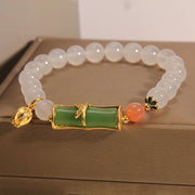 Buddha Stones Natural White Agate Jadeite Bamboo Beads Positivity Bracelet Bracelet BS 7