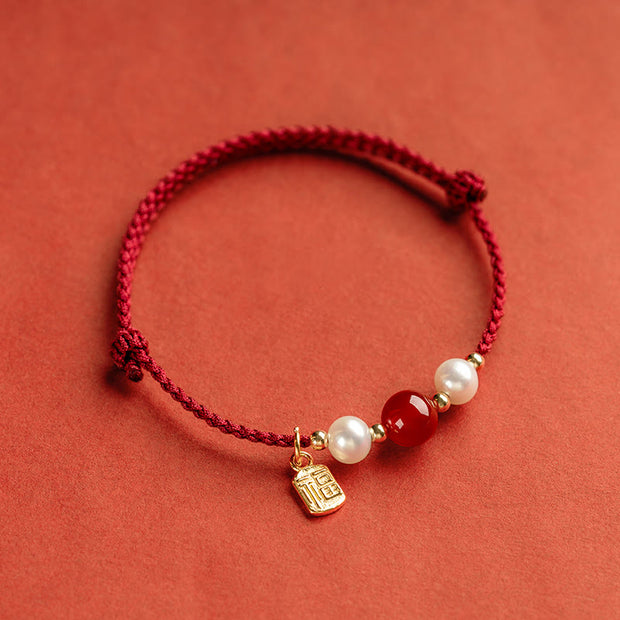 Buddha Stones 925 Sterling Silver Good Fortune Fu Character Agate Pearl Red String Braid Bracelet (Extra 30% Off | USE CODE: FS30) - image 3