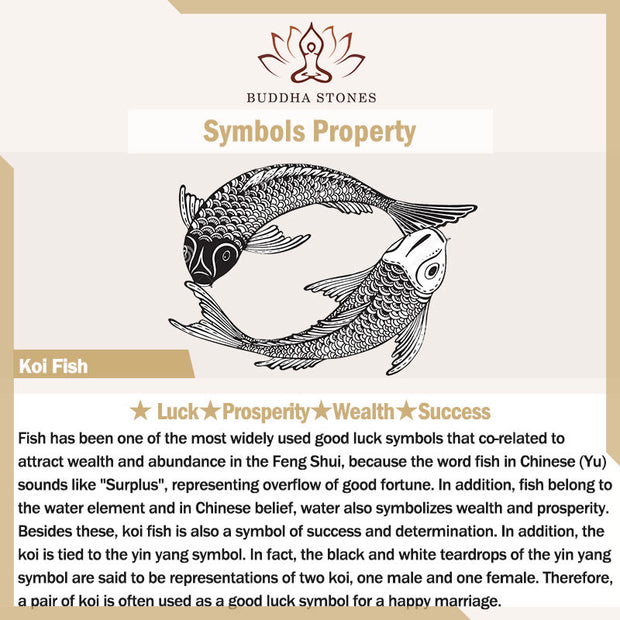 Buddha Stones Black Obsidian Koi Fish Bead Rope Fulfilment Strength Necklace Pendant