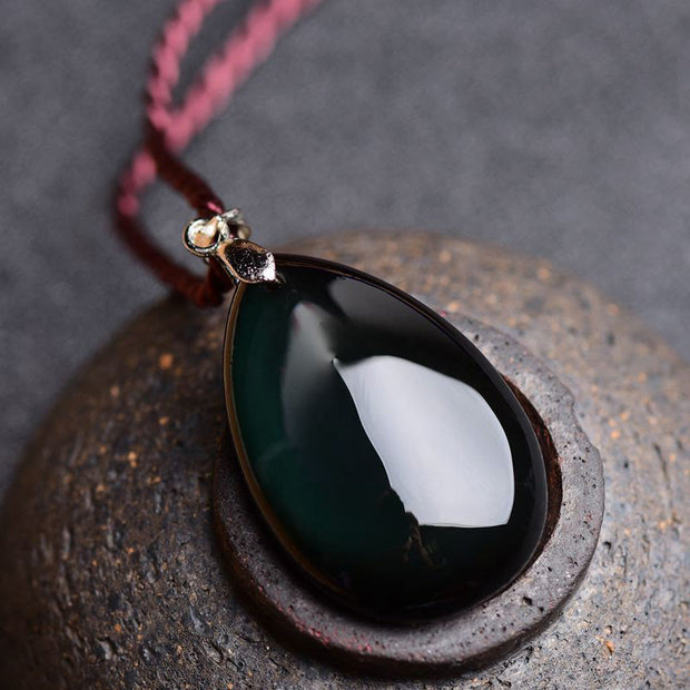 FREE Today: Absorb Negative Energy Gold Sheen Obsidian Black Obsidian Strength Water Drop Necklace Pendant