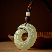 Buddha Stones Peace Buckle Jade Small Leaf Red Sandalwood Cinnabar Agate Luck Necklace Pendant