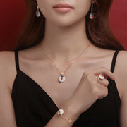 Buddha Stones White Jade Auspicious Cloud Fortune Bracelet Ring Earrings Necklace