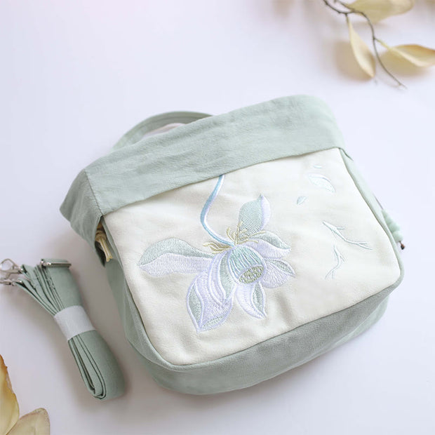 Buddha Stones Suzhou Embroidery Lotus Epiphyllum Magnolia Cotton Linen Tote Crossbody Bag Shoulder Bag Handbag 3