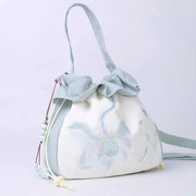 Buddha Stones Suzhou Embroidery Lotus Epiphyllum Magnolia Cotton Linen Tote Crossbody Bag Shoulder Bag Handbag