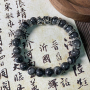 Buddha Stones Black Glitter Stone PiXiu Power Bracelet
