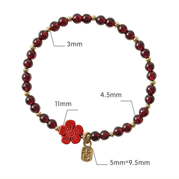 Buddha Stones 14K Gold Natural Garnet Cinnabar Flower Calm Bracelet