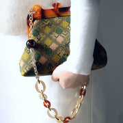 Buddha Stones Green Leaves Handbag Metal Chain Crossbody Bag Shoulder Bag Cellphone Bag Handbags BS 10