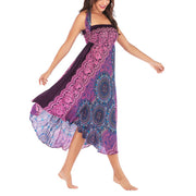 Buddha Stones Two Style Wear Boho Compass Rose Flower Print Lace-up Skirt Dress Skirt&Dress BS 28